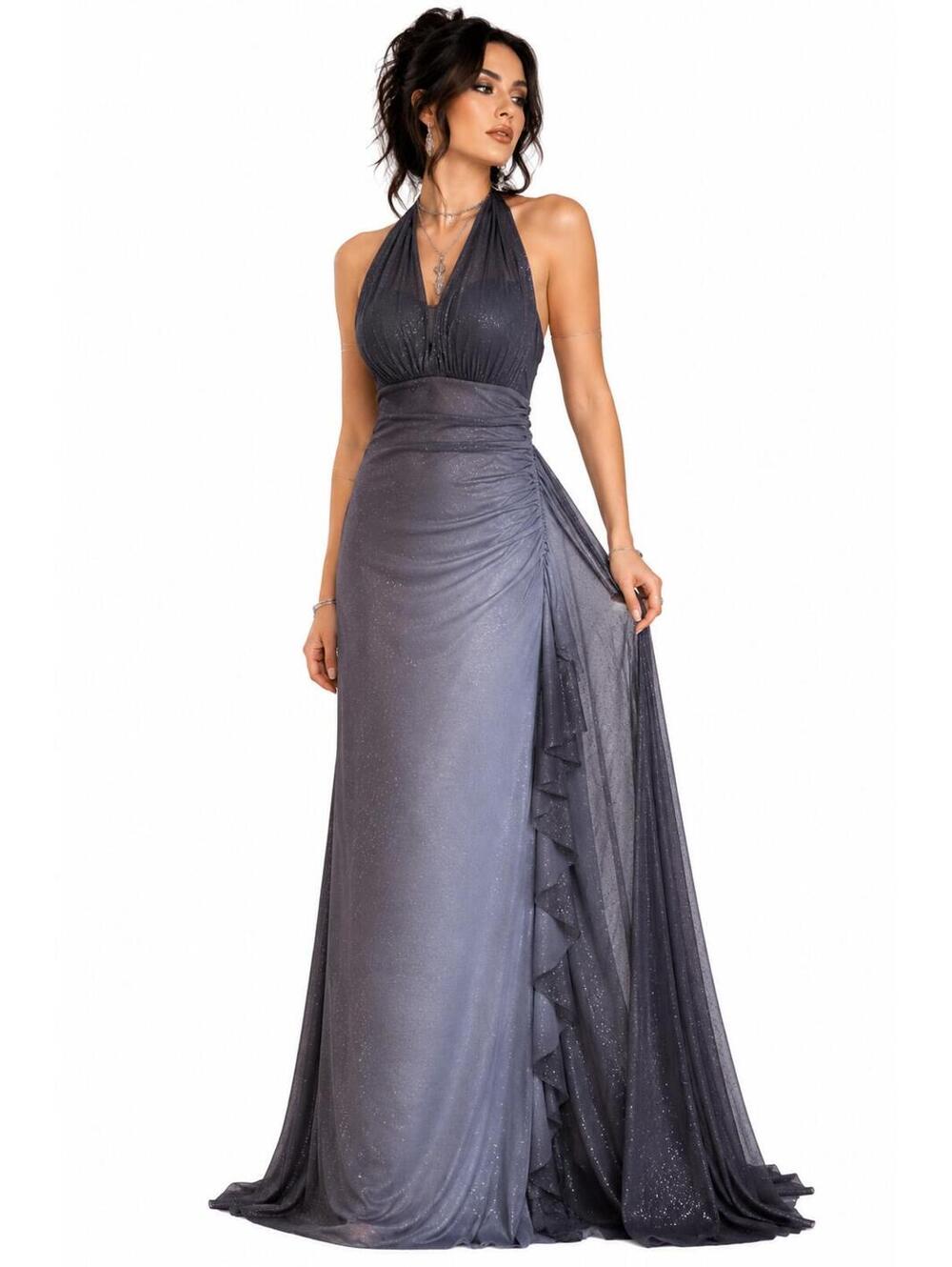 Blondie Nites Vintage 90s Gray Ombré Glitter Halter Gown Whimsigoth Fairycore